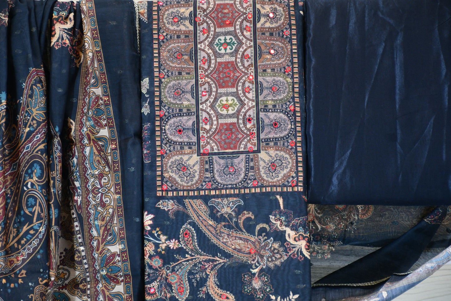 Navy Blue Paisley Printed Suit Set