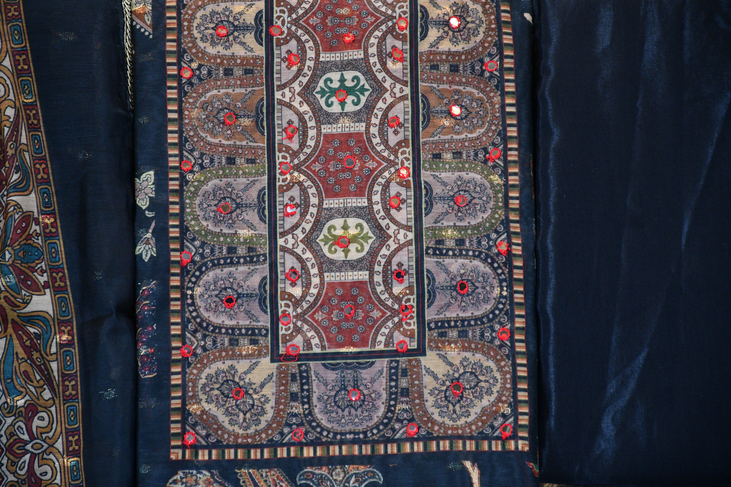 Navy Blue Paisley Printed Suit Set