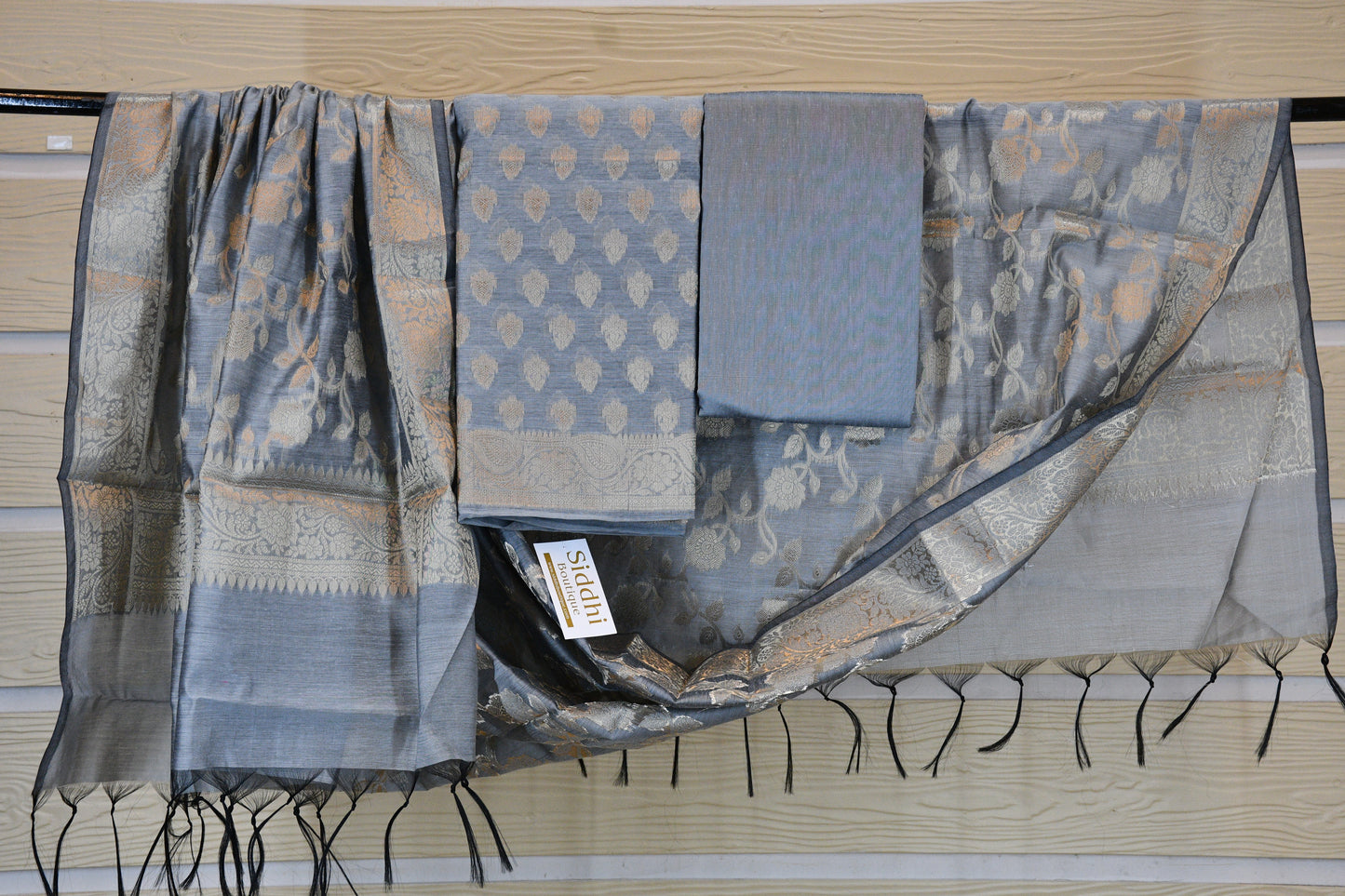 Steel Blue Woven Dress Material Set