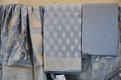 Steel Blue Woven Dress Material Set