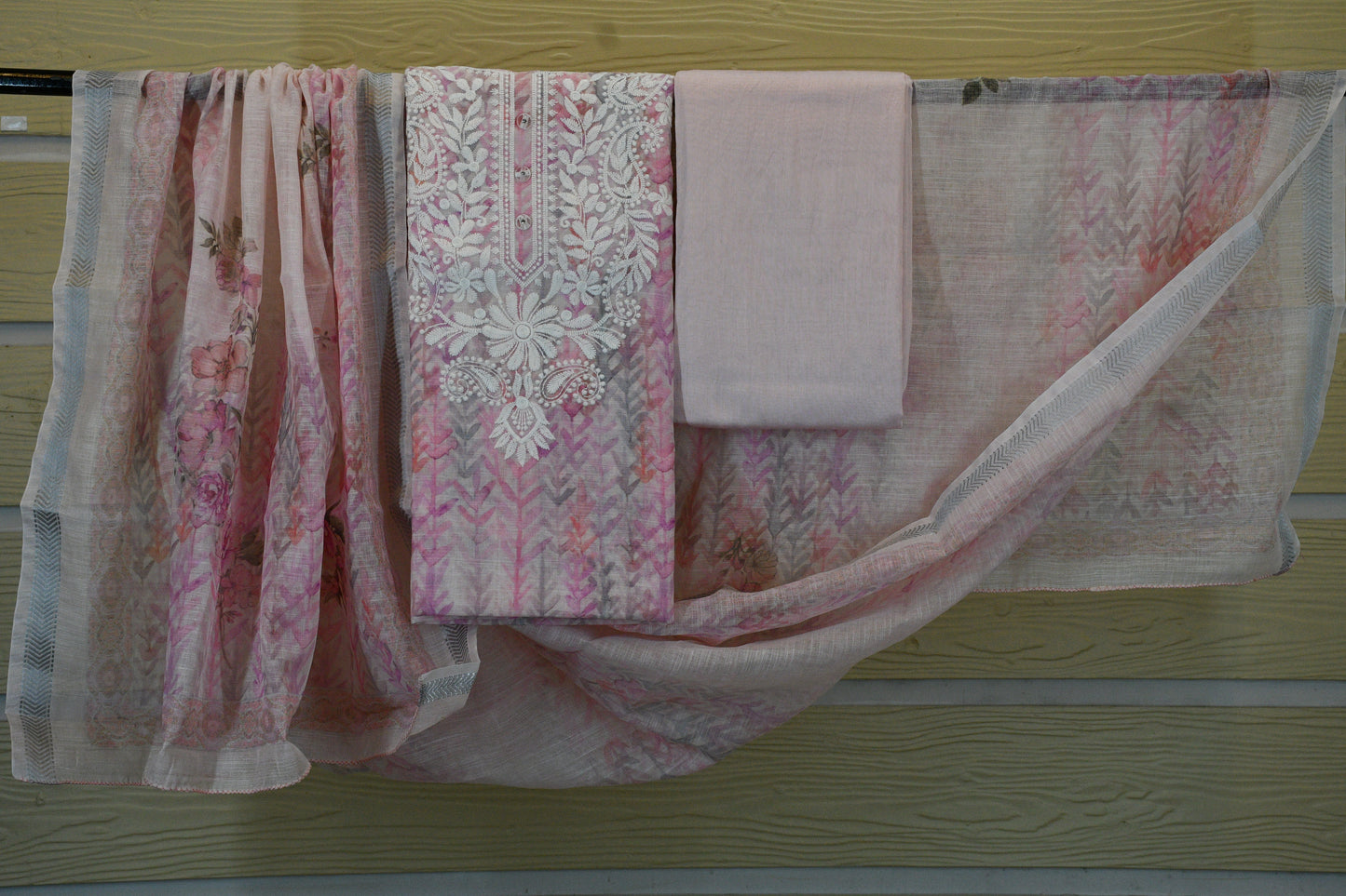 Pastel Pink Floral Printed Dress Material