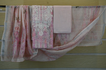 Pastel Pink Floral Printed Dress Material