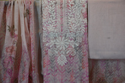 Pastel Pink Floral Printed Dress Material