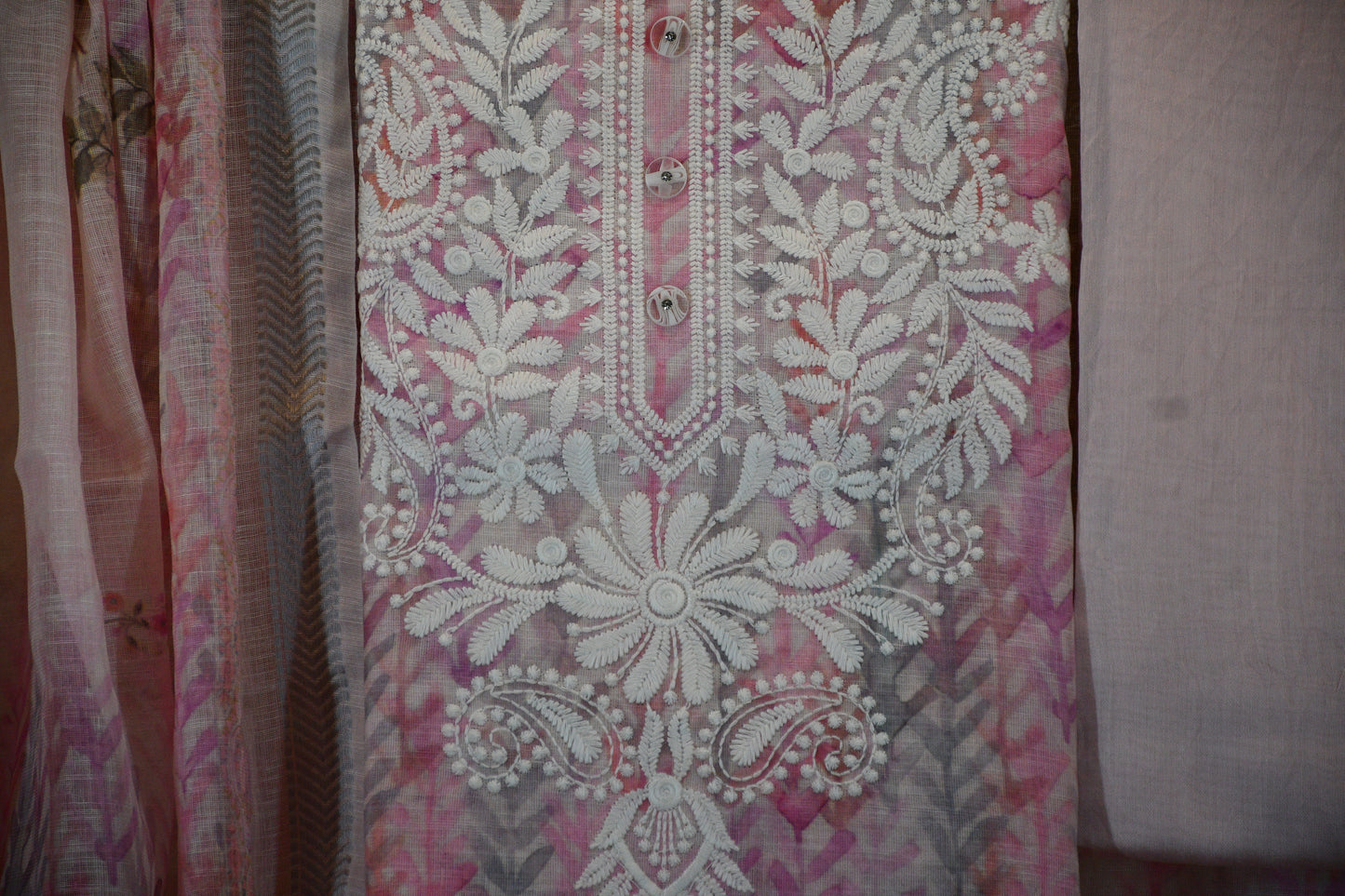 Pastel Pink Floral Printed Dress Material