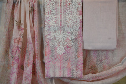Pastel Pink Floral Printed Dress Material