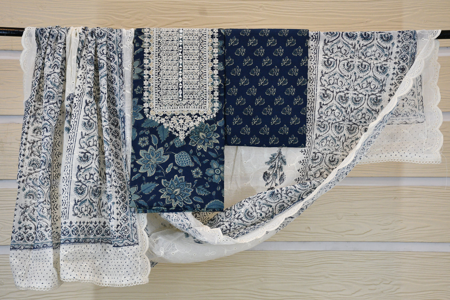 Ivory & Indigo Printed Cotton Dress Material