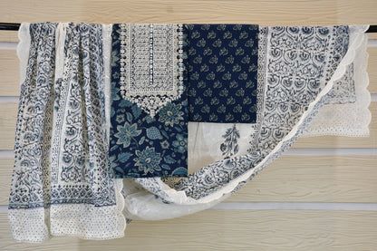 Ivory & Indigo Printed Cotton Dress Material