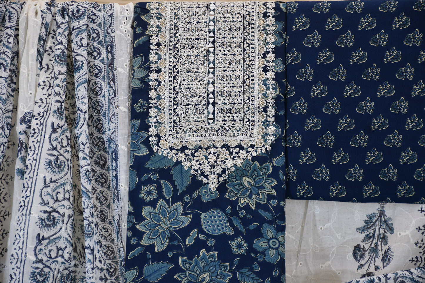 Ivory & Indigo Printed Cotton Dress Material