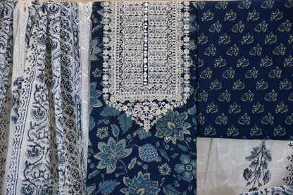 Ivory & Indigo Printed Cotton Dress Material