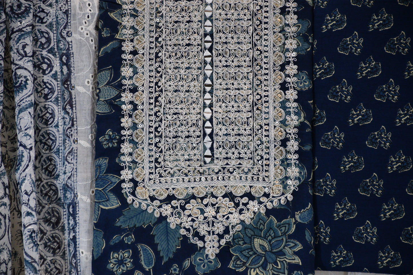 Ivory & Indigo Printed Cotton Dress Material