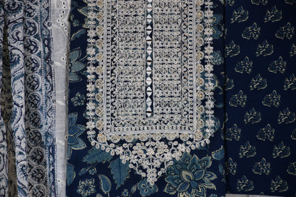 Ivory & Indigo Printed Cotton Dress Material