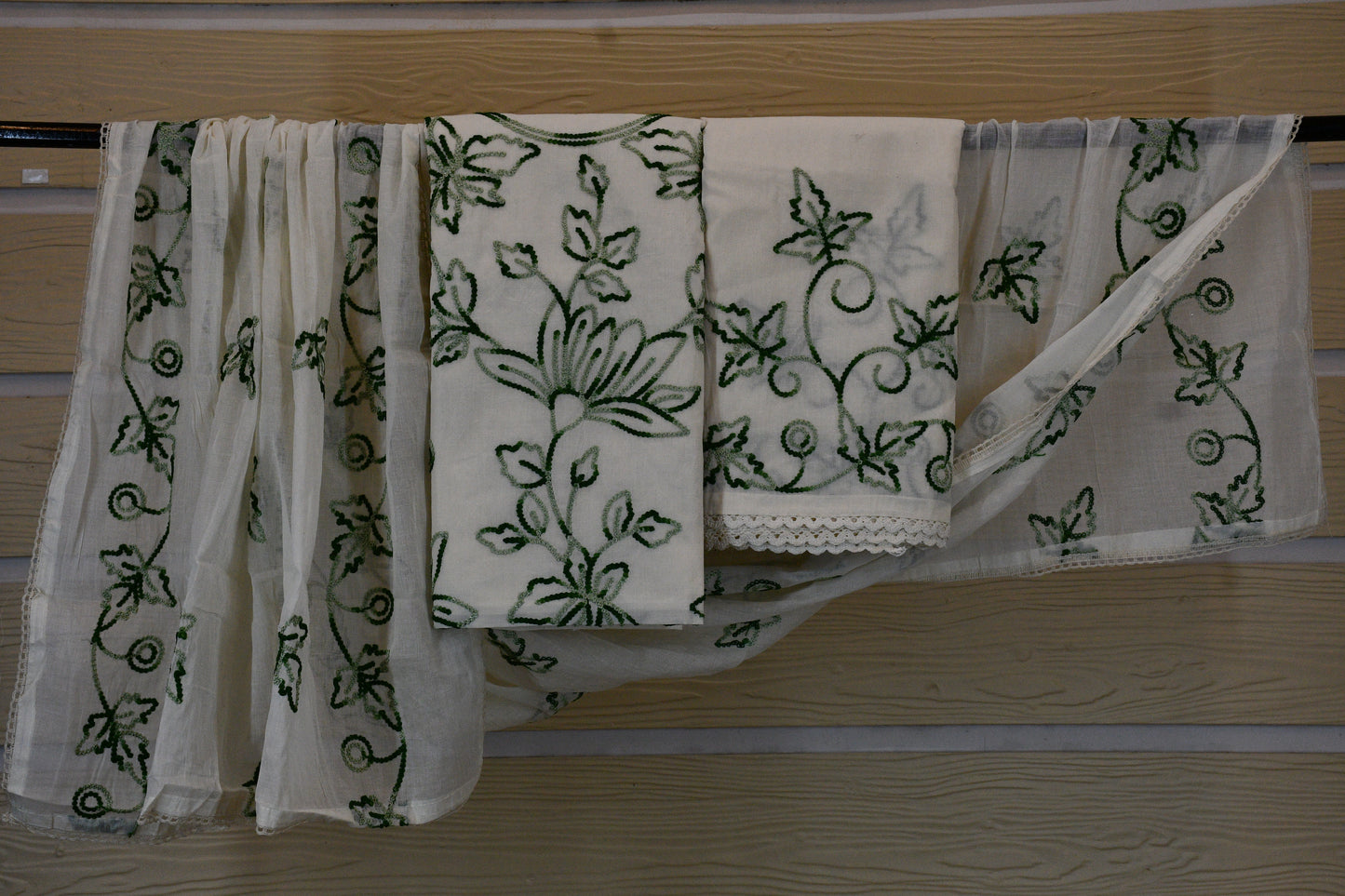 White Floral Embroidered Dress Material