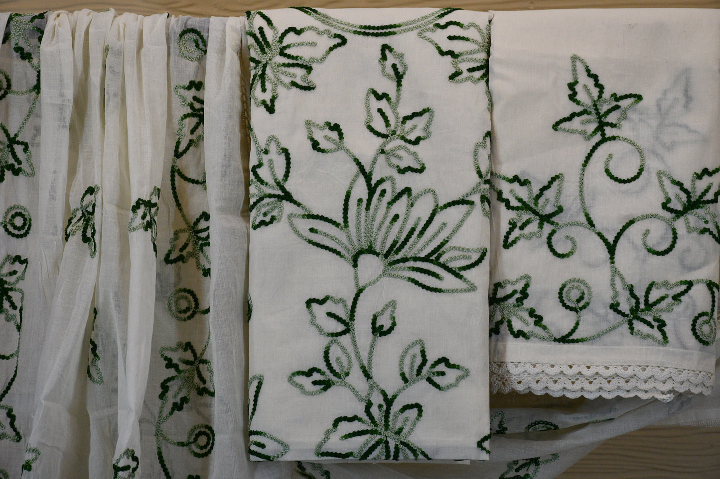 White Floral Embroidered Dress Material