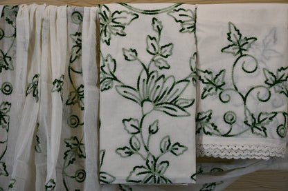 White Floral Embroidered Dress Material