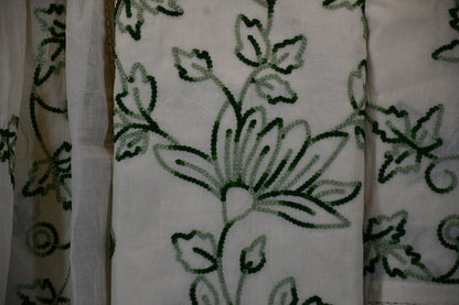 White Floral Embroidered Dress Material