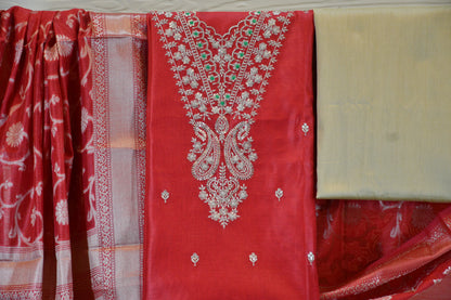 Ruby Red Silk Blend Dress Material