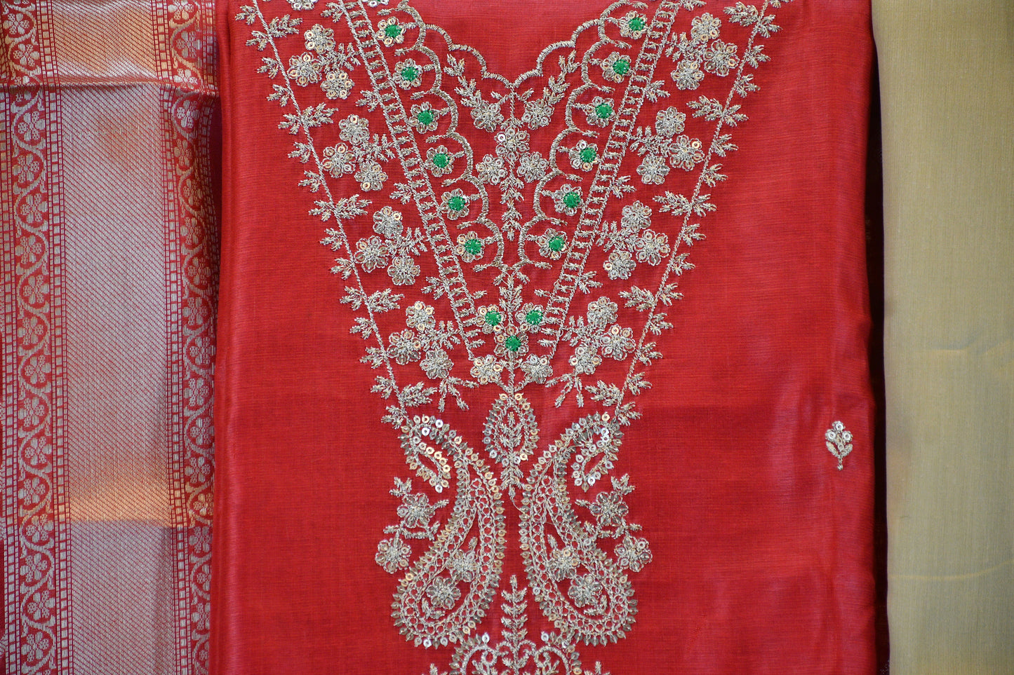 Ruby Red Silk Blend Dress Material