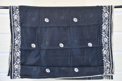 Midnight Black Silk-Blend Dress Material