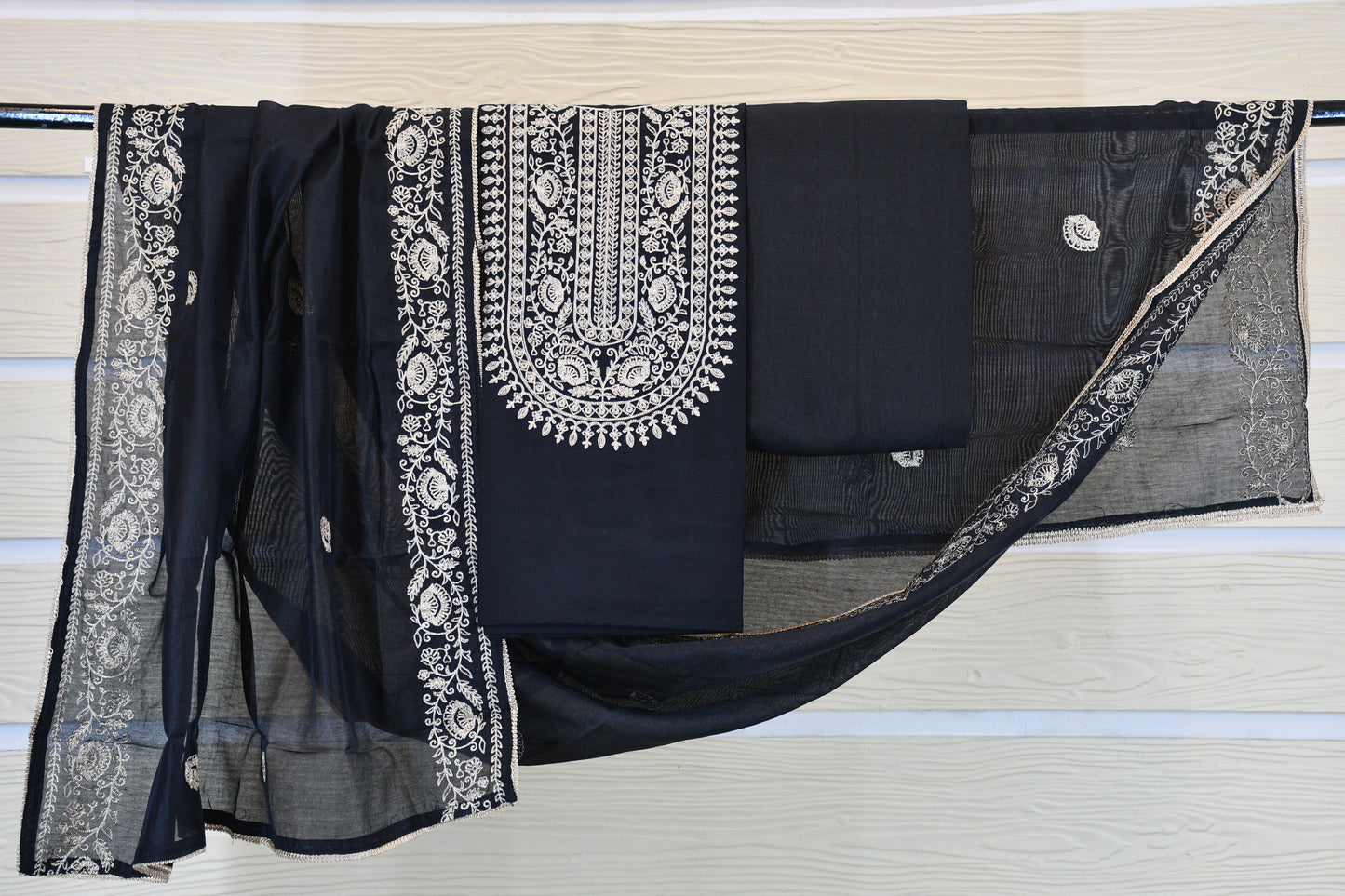 Midnight Black Silk-Blend Dress Material