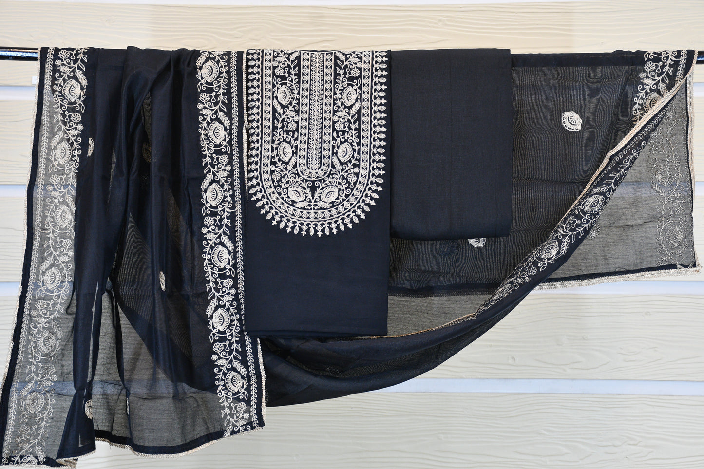 Midnight Black Silk-Blend Dress Material