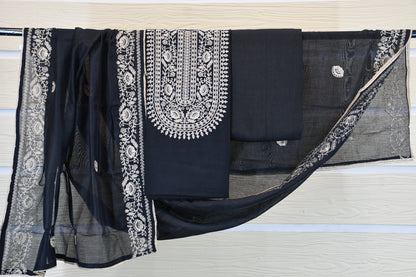 Midnight Black Silk-Blend Dress Material