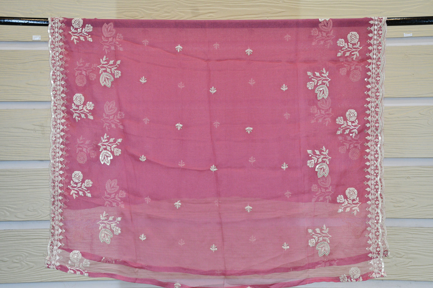 Rose Pink Hand-Embroidered Cotton Chanderi Suit Set