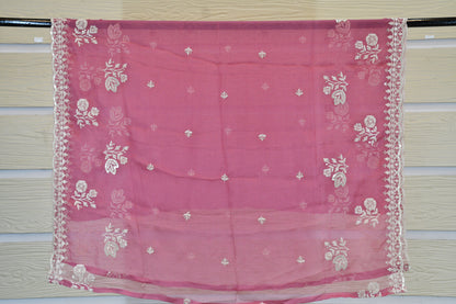 Rose Pink Hand-Embroidered Cotton Chanderi Suit Set
