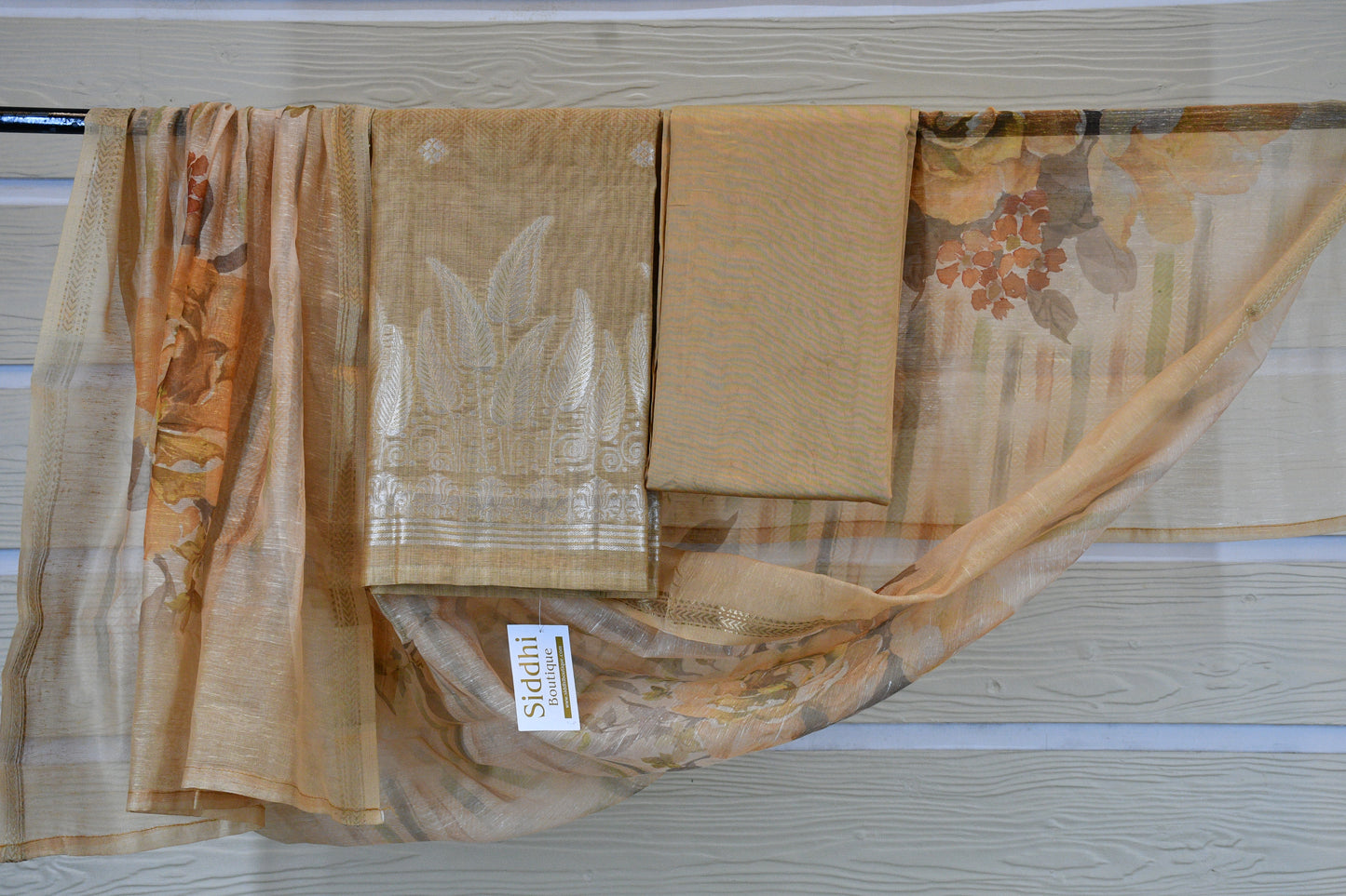 Beige Chanderi Silk Embroidered Kurta Set