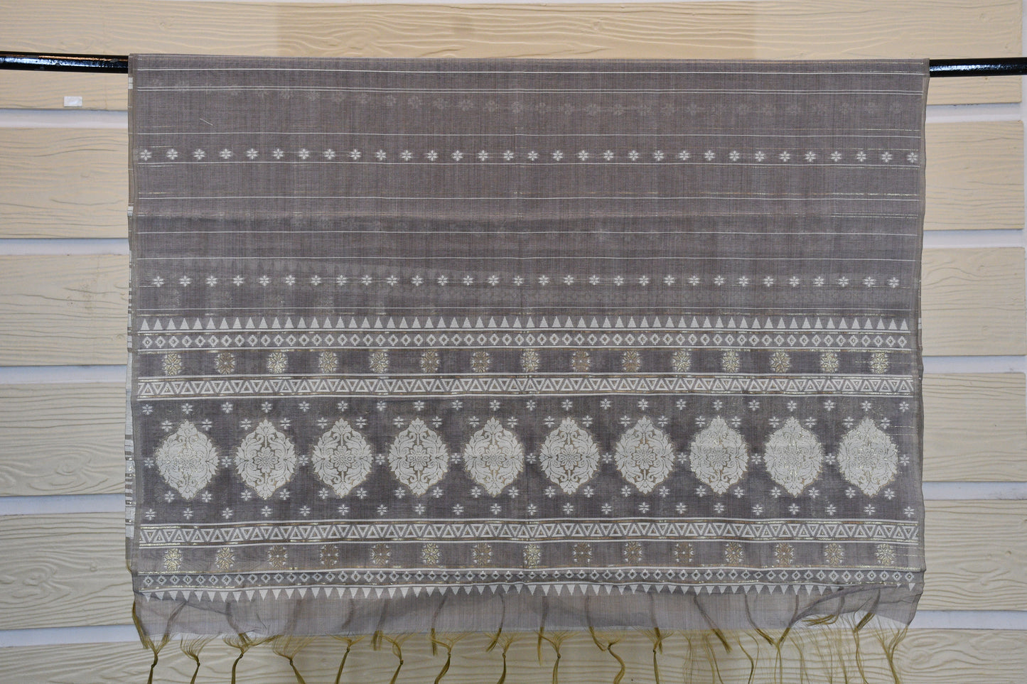Grey Chanderi COtton Dress Material