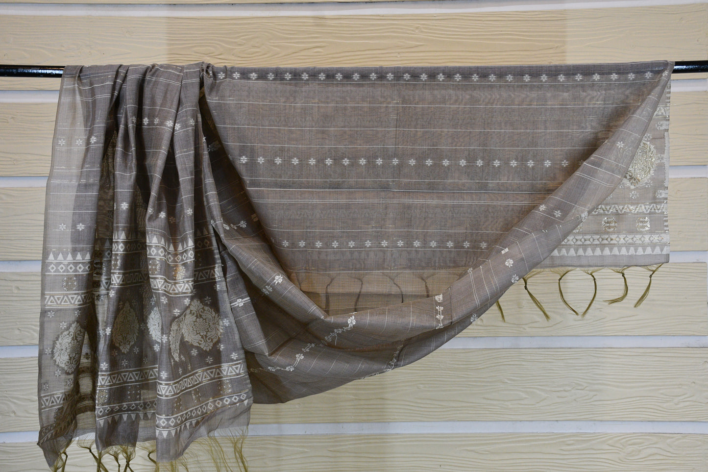 Grey Chanderi COtton Dress Material