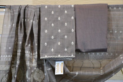 Grey Chanderi COtton Dress Material