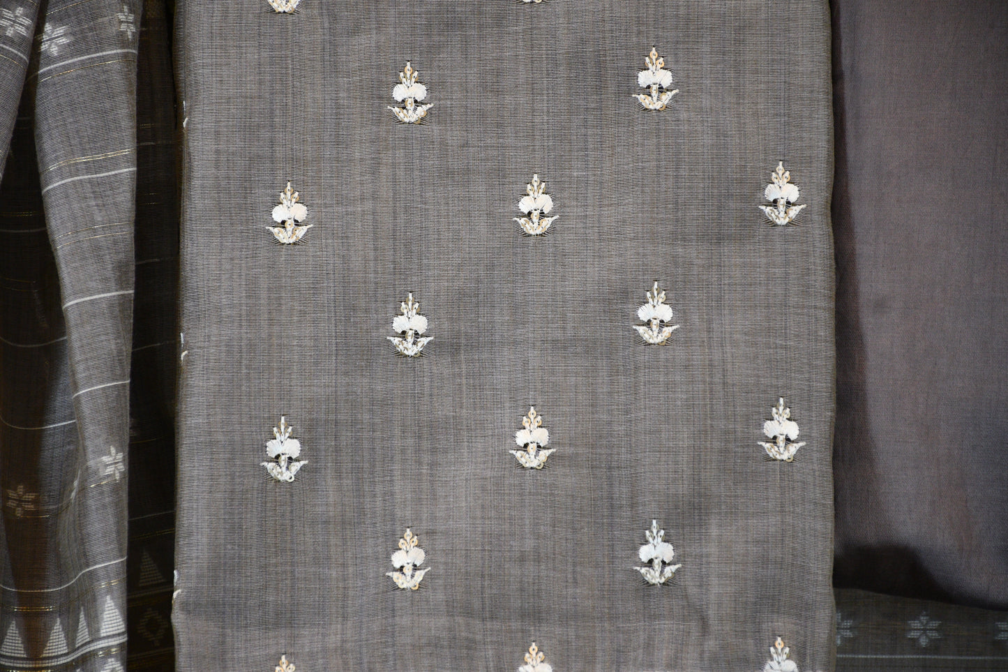 Grey Chanderi COtton Dress Material