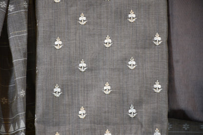 Grey Chanderi COtton Dress Material