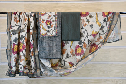Slate Grey Kalamkari Dress Material