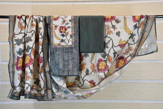 Slate Grey Kalamkari Dress Material