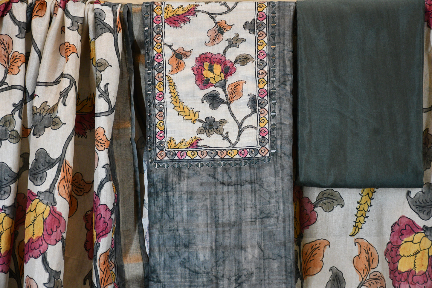 Slate Grey Kalamkari Dress Material