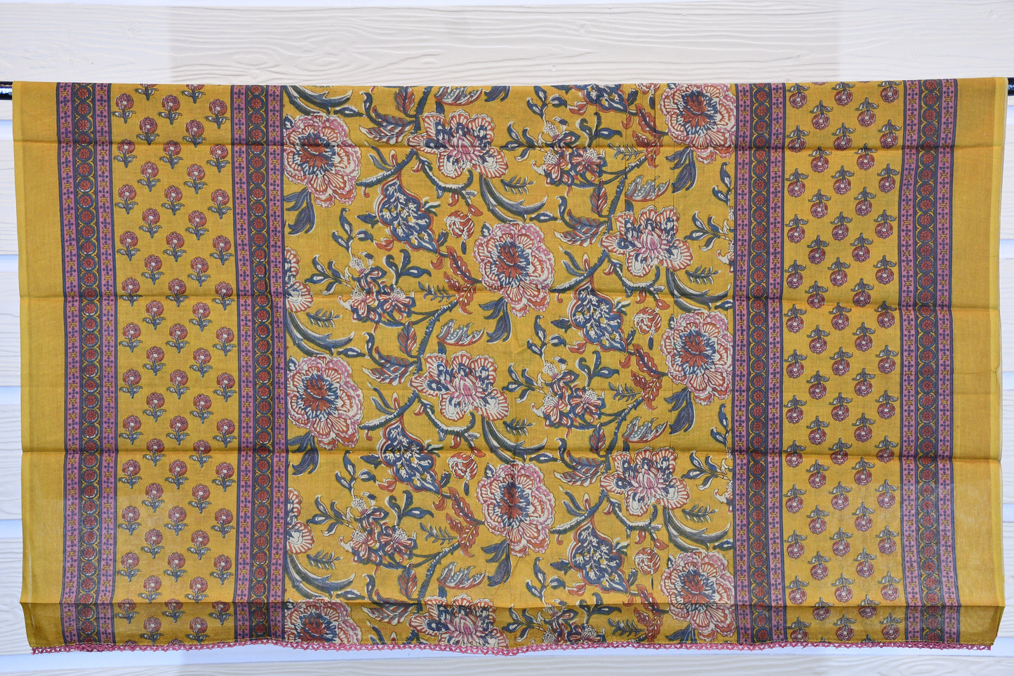 Mustard Yellow Hand-Block Floral Print Cotton Dress Material