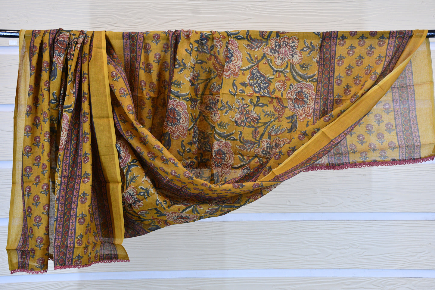 Mustard Yellow Hand-Block Floral Print Cotton Dress Material