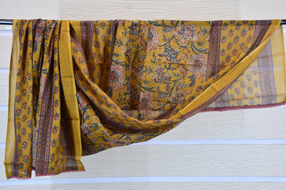 Mustard Yellow Hand-Block Floral Print Cotton Dress Material