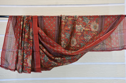 Red Floral Cotton Dress Material