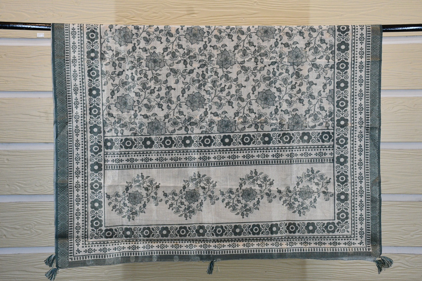 Charcoal Teal Floral Dress Material