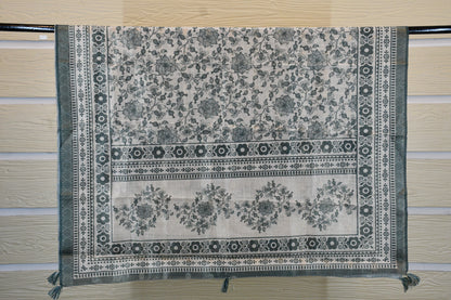 Charcoal Teal Floral Dress Material