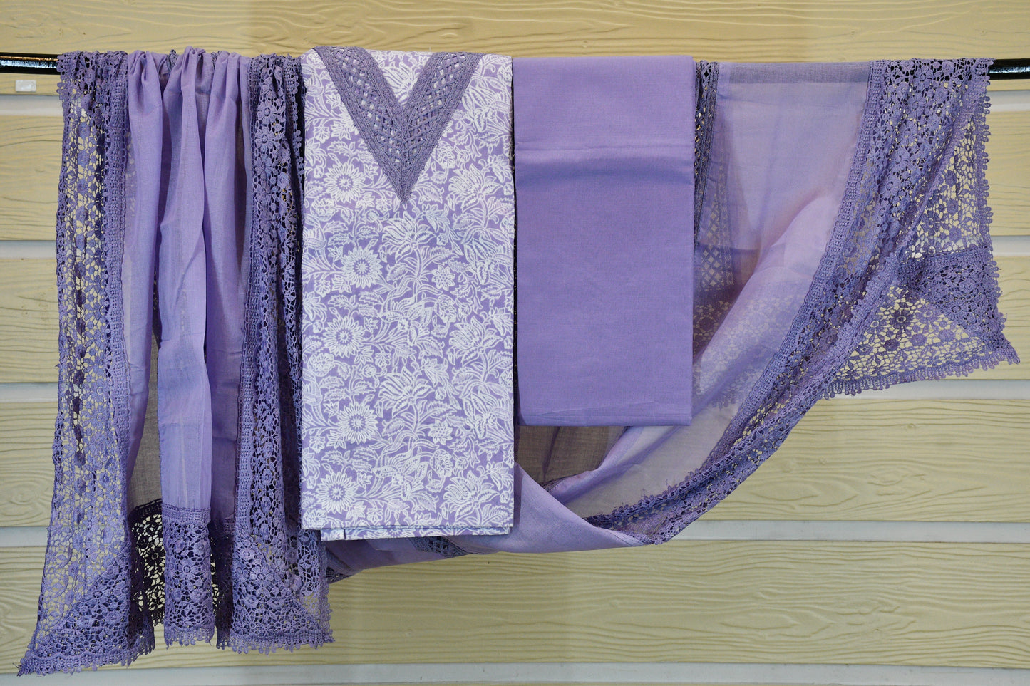 Lavender Floral Cotton Dress Material