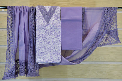 Lavender Floral Cotton Dress Material