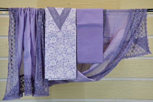Lavender Floral Cotton Dress Material
