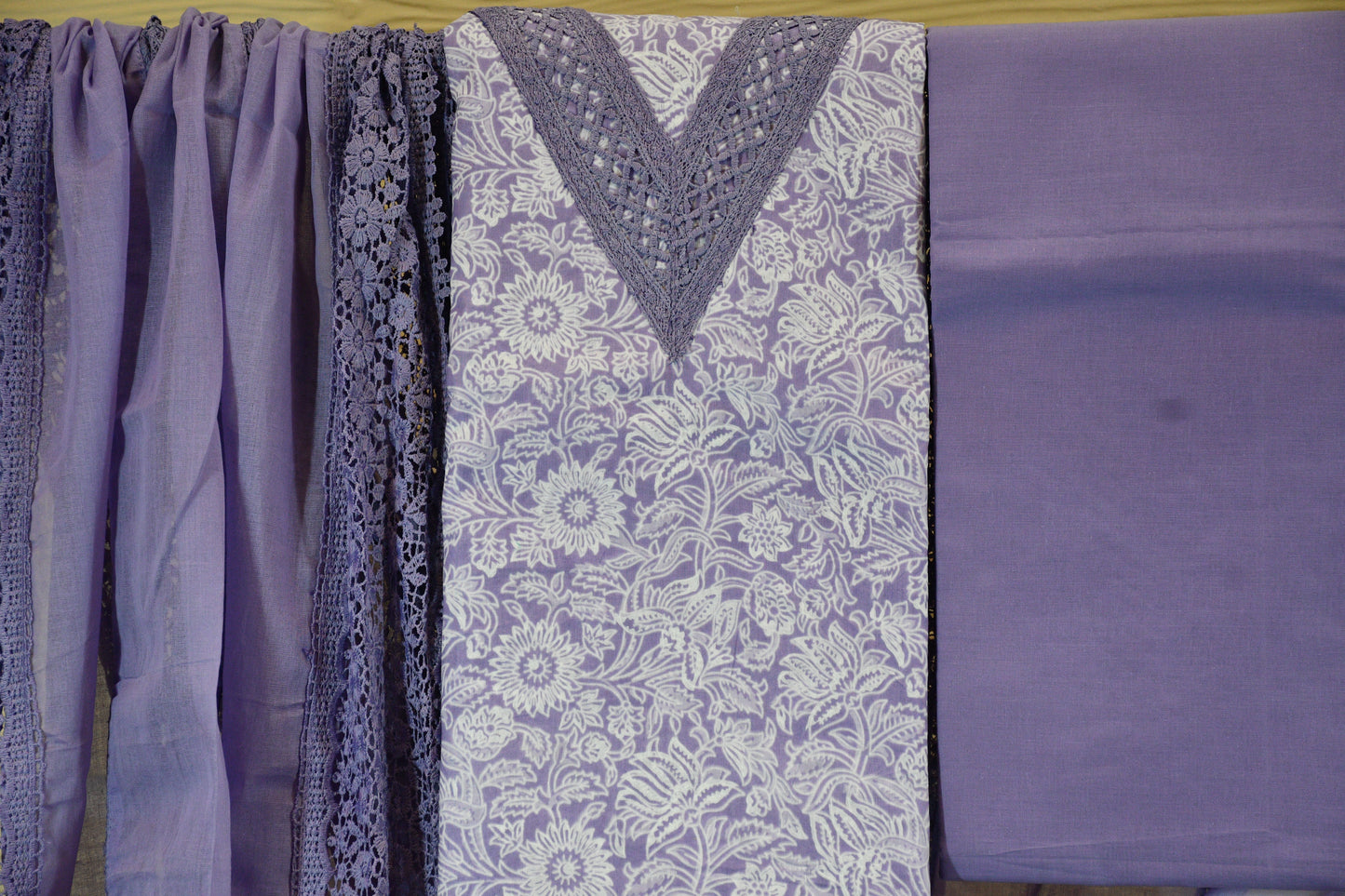 Lavender Floral Cotton Dress Material