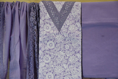 Lavender Floral Cotton Dress Material