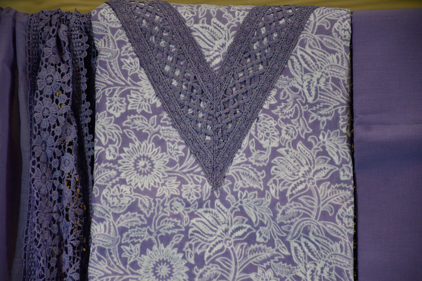 Lavender Floral Cotton Dress Material