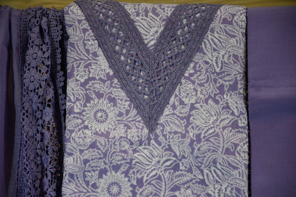 Lavender Floral Cotton Dress Material