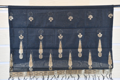 Regal Black & Gold Chanderi Silk Dress Material